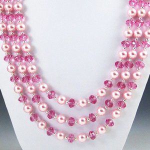 Crystal, Crystal Pearl, Sterling 3-Strand Necklace